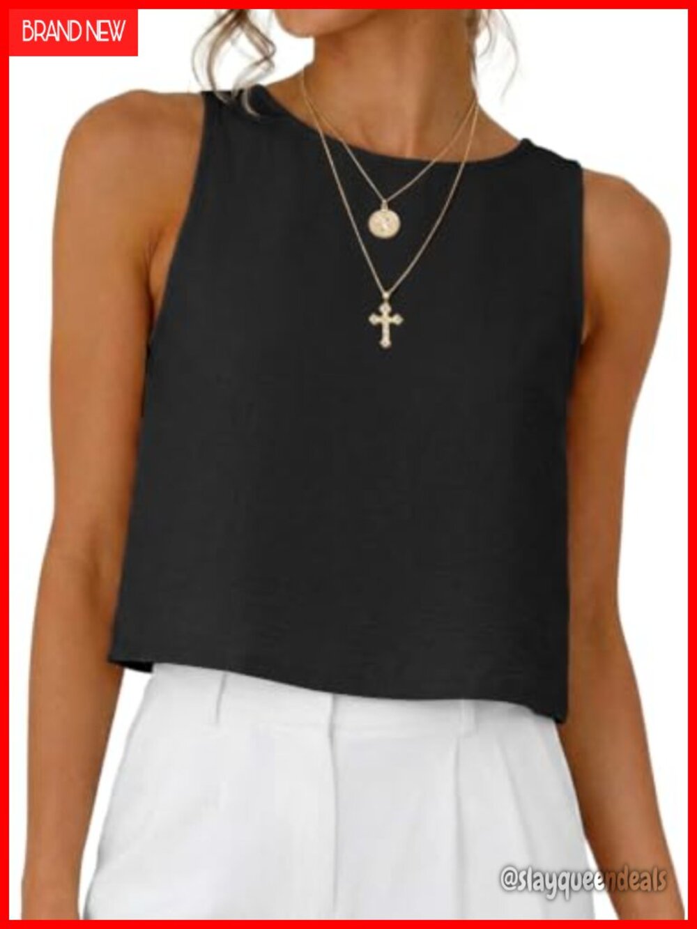 Womens Sleeveless Crop Tank Top Loose Fit Beach Vacation Summer Top